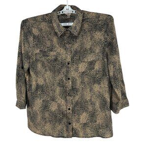 White Stag Womens Button Down Shirt XXL 2X Leopard Print Tan Black Collared